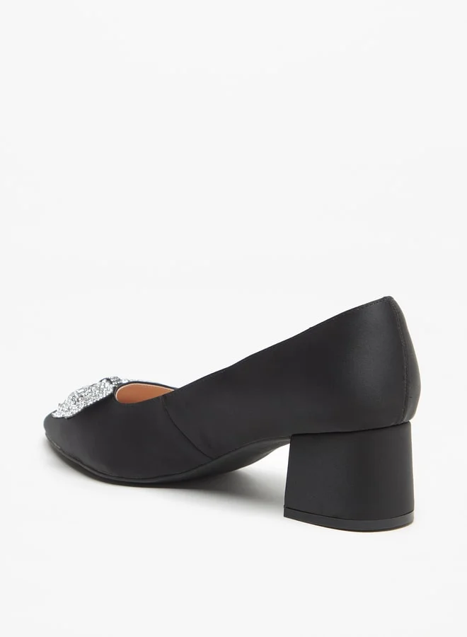 Celeste Women's Bow Embellished Pointed Toe Pumps with Block Heels