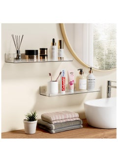 XICEN Adhesive Clear Bathroom Stroage Shelves, Acrylic Wall Shelf Organizer, Floating Shelves Wall Mounted, Set of 4(No Drill)  - Image 2