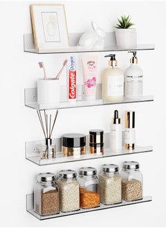 XICEN Adhesive Clear Bathroom Stroage Shelves, Acrylic Wall Shelf Organizer, Floating Shelves Wall Mounted, Set of 4(No Drill)  - Image 1