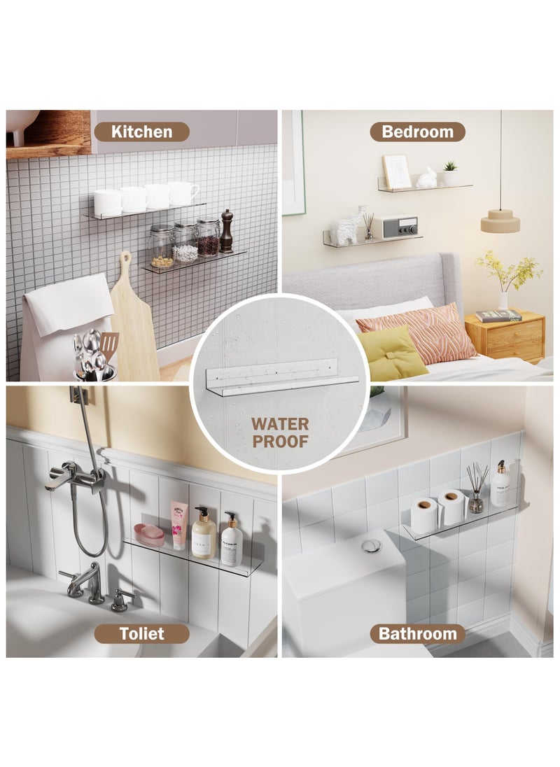 XICEN - Adhesive Clear Bathroom Stroage Shelves, Acrylic Wall Shelf Organizer, Floating Shelves Wall Mounted, Set of 4(No Drill) - Image 1