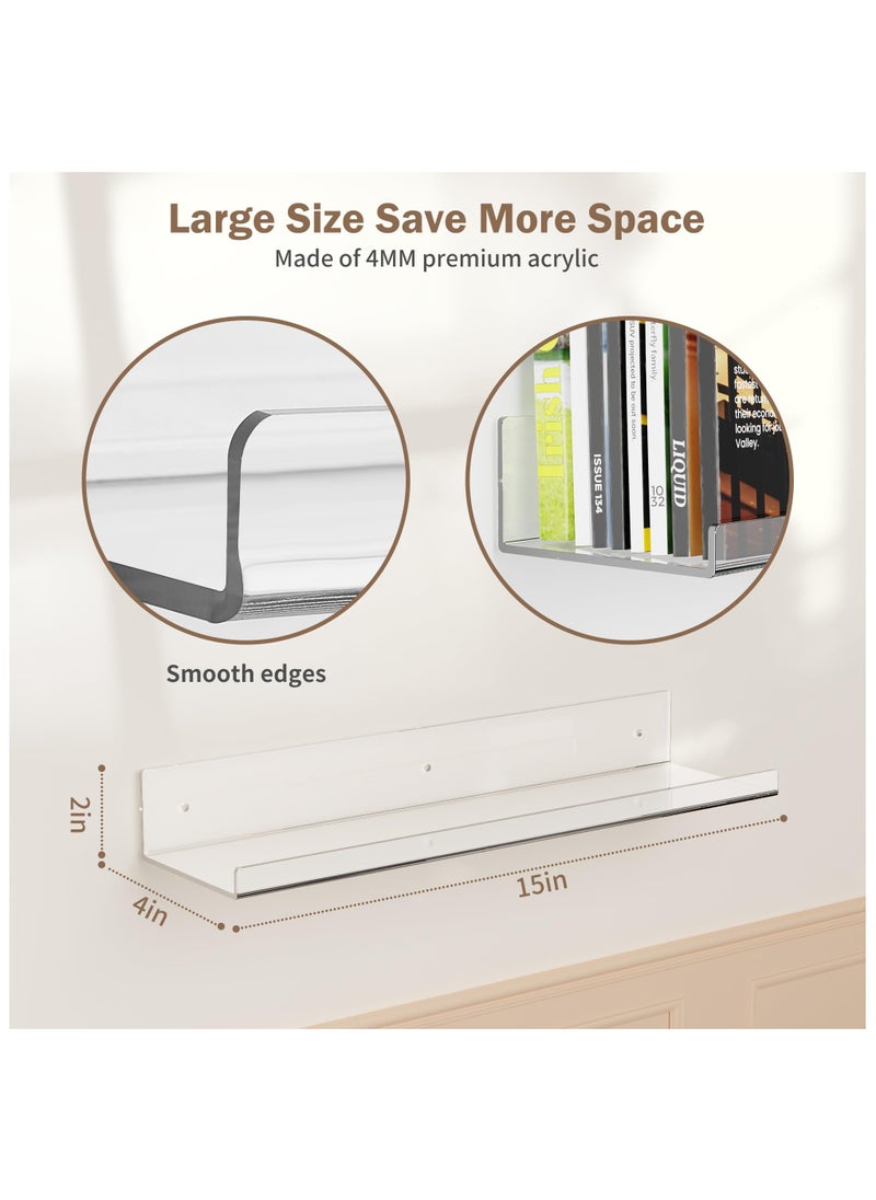 XICEN Adhesive Clear Bathroom Stroage Shelves, Acrylic Wall Shelf Organizer, Floating Shelves Wall Mounted, Set of 4(No Drill)  - Image 3