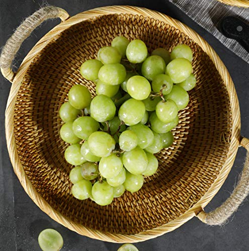 DOKOT Rattan Round Fruit Basket for Table Wicker Bread Tray with Handle for Serving Food, Crackers, Snacks (11inch D x 1.8inch H) - Image 4