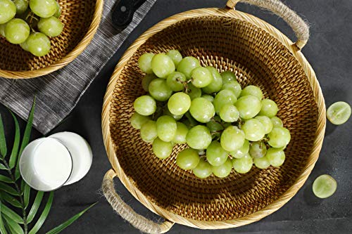 DOKOT Rattan Round Fruit Basket for Table Wicker Bread Tray with Handle for Serving Food, Crackers, Snacks (11inch D x 1.8inch H) - Image 5
