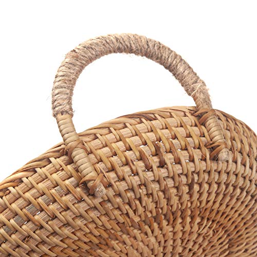 DOKOT Rattan Round Fruit Basket for Table Wicker Bread Tray with Handle for Serving Food, Crackers, Snacks (11inch D x 1.8inch H) - Image 3