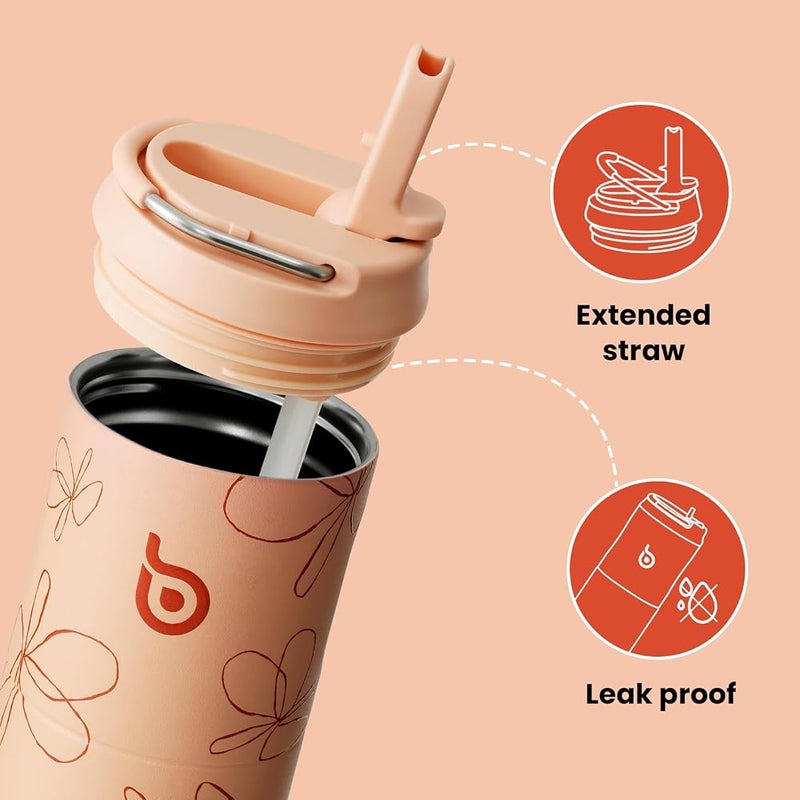 BOTTLE BOTTLE Insulated Water Bottle 24oz with Straw Lid and Handle for Sports Travel Gym Stainless Steel Water Bottles Double-Wall Vacuum Metal Leak Proof BPA-Free (Petal Passion) - Image 3