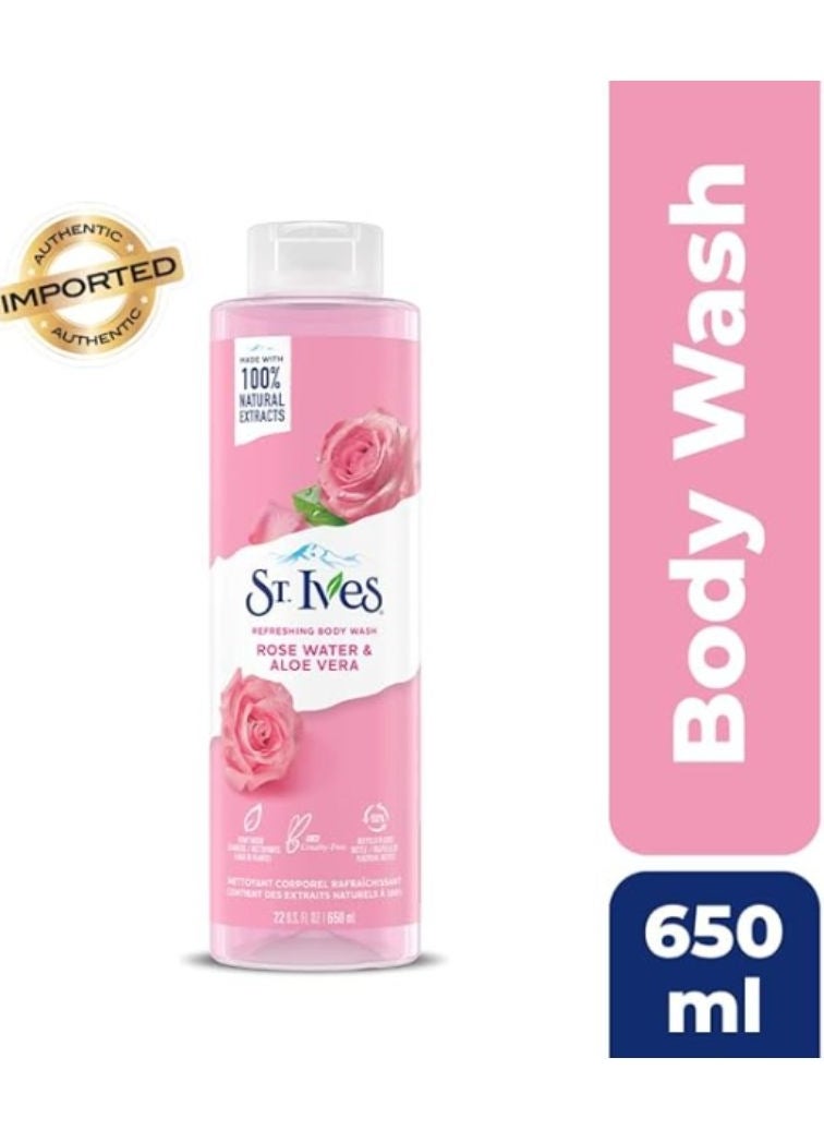 ST. Ives - Refreshing Cleanser Rose Water Aloe Vera Body Wash Shower gel For Women 650ml - Image 1