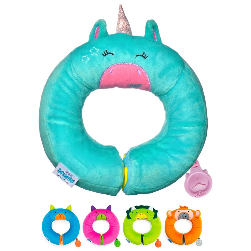 Trunki Kid's Travel Neck Pillow and Chin Rest | Support Sleepy Heads in The Car Seat, Plane, Bike or Pram | Yondi Small UNA Unicorn (Turquoise) - Image 1