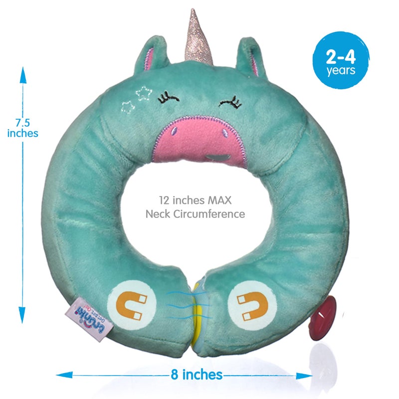 Trunki Kid's Travel Neck Pillow and Chin Rest | Support Sleepy Heads in The Car Seat, Plane, Bike or Pram | Yondi Small UNA Unicorn (Turquoise) - Image 2