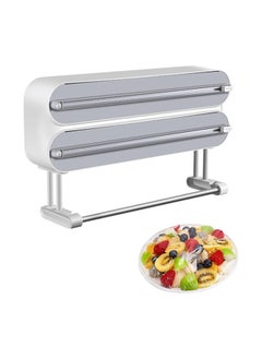 Hihonor Magnetic Plastic Wrap Dispenser with Cutter, Refillable Tin Foil and Plastic Wrap Organizer for Kitchen, Aluminum Foil Dispenser with Paper Towel Holder Wall Mount, Fits 12" Roll  - Image 1
