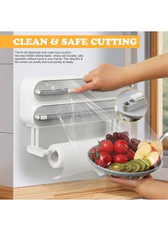 Hihonor Magnetic Plastic Wrap Dispenser with Cutter, Refillable Tin Foil and Plastic Wrap Organizer for Kitchen, Aluminum Foil Dispenser with Paper Towel Holder Wall Mount, Fits 12" Roll  - Image 2