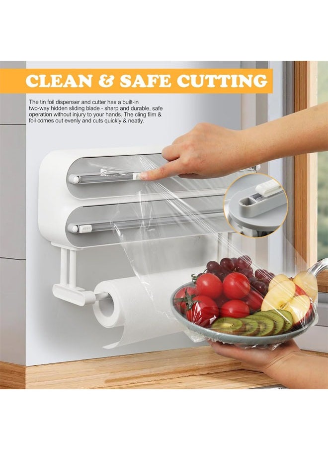Hihonor Magnetic Plastic Wrap Dispenser with Cutter, Refillable Tin Foil and Plastic Wrap Organizer for Kitchen, Aluminum Foil Dispenser with Paper Towel Holder Wall Mount, Fits 12" Roll  - Image 2