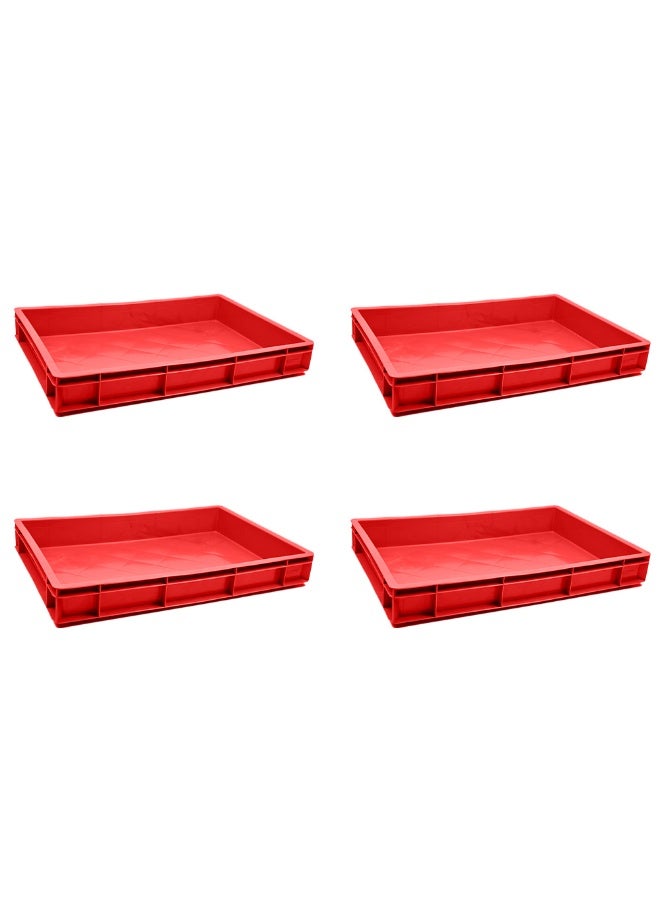 Ethic Solutions 4pcs of Plastic Storage Catering Closed Crate Box 600×400×80 mm 19L Stackable Heavy Duty Reinforced Walls Anti-Slip Base for Home Industrial Commercial Delivery - Red