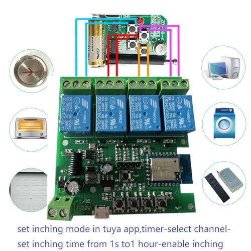MHCOZY WiFi Wireless Smart Self-Lock Momentary Interlock Relay Switch,DIY WiFi App Bluetooth Remote Garage Door Opener Controller (4ch) - Image 5