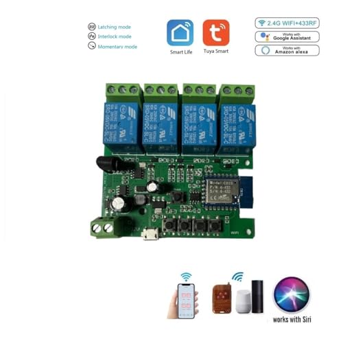 MHCOZY WiFi Wireless Smart Self-Lock Momentary Interlock Relay Switch,DIY WiFi App Bluetooth Remote Garage Door Opener Controller (4ch) - Image 2