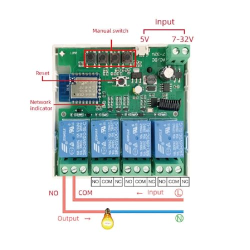 MHCOZY WiFi Wireless Smart Self-Lock Momentary Interlock Relay Switch,DIY WiFi App Bluetooth Remote Garage Door Opener Controller (4ch) - Image 3