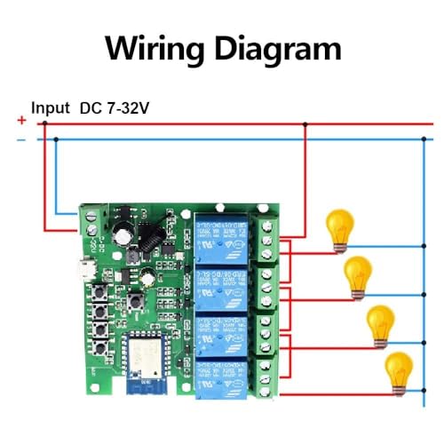 MHCOZY WiFi Wireless Smart Self-Lock Momentary Interlock Relay Switch,DIY WiFi App Bluetooth Remote Garage Door Opener Controller (4ch) - Image 4