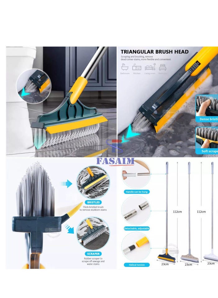 فرشاة تنظيف الحمام مع مقبض بزاوية 120 درجة، شعيرات على شكل حرف V قابلة للتعديل، ممسحة للمطبخ والحمام مع ميزة التركيب على الحائط - Image 3