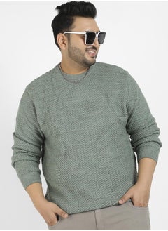 Instafab Plus Men's Olive Green Textured Knit Pullover Sweater  - Image 1