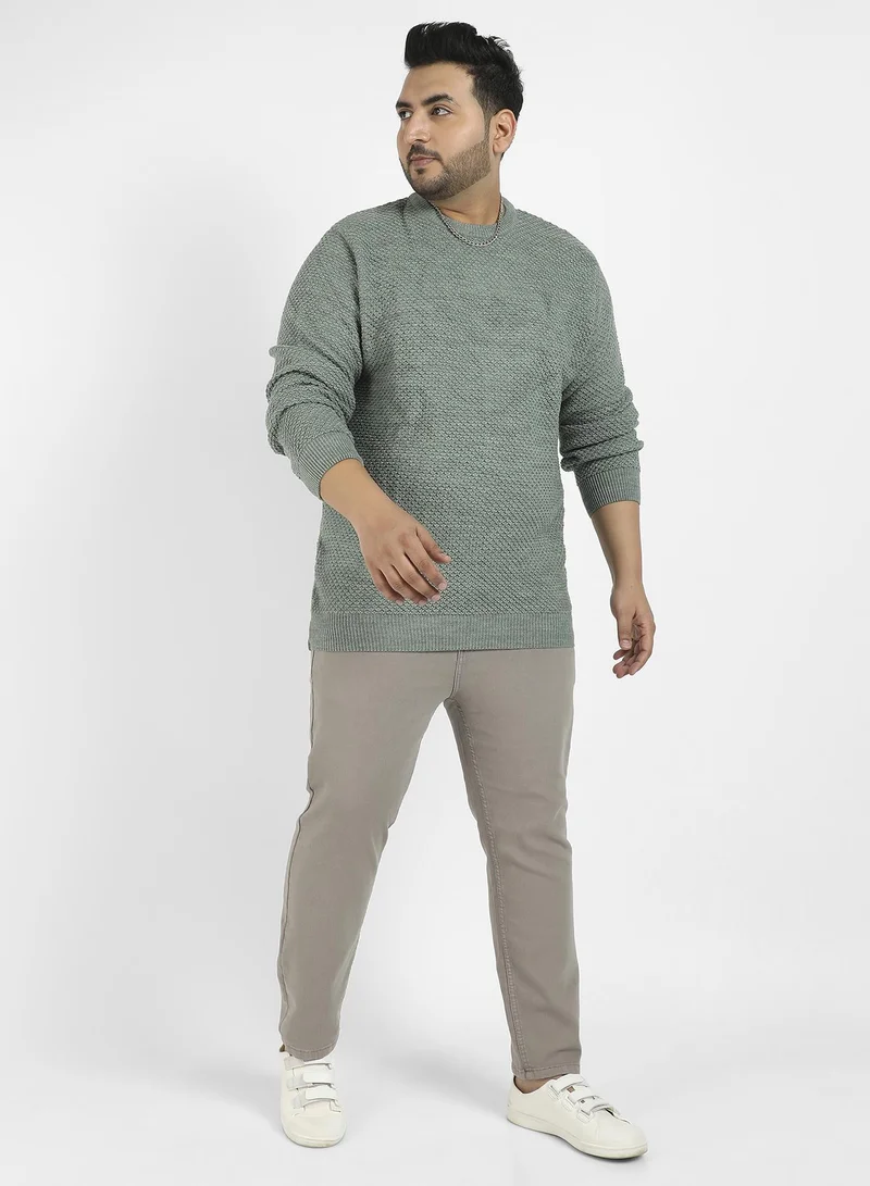 Instafab Plus Men's Olive Green Textured Knit Pullover Sweater