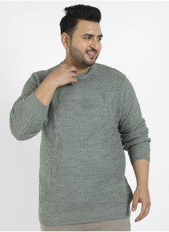 Instafab Plus Men's Olive Green Textured Knit Pullover Sweater  - Image 2
