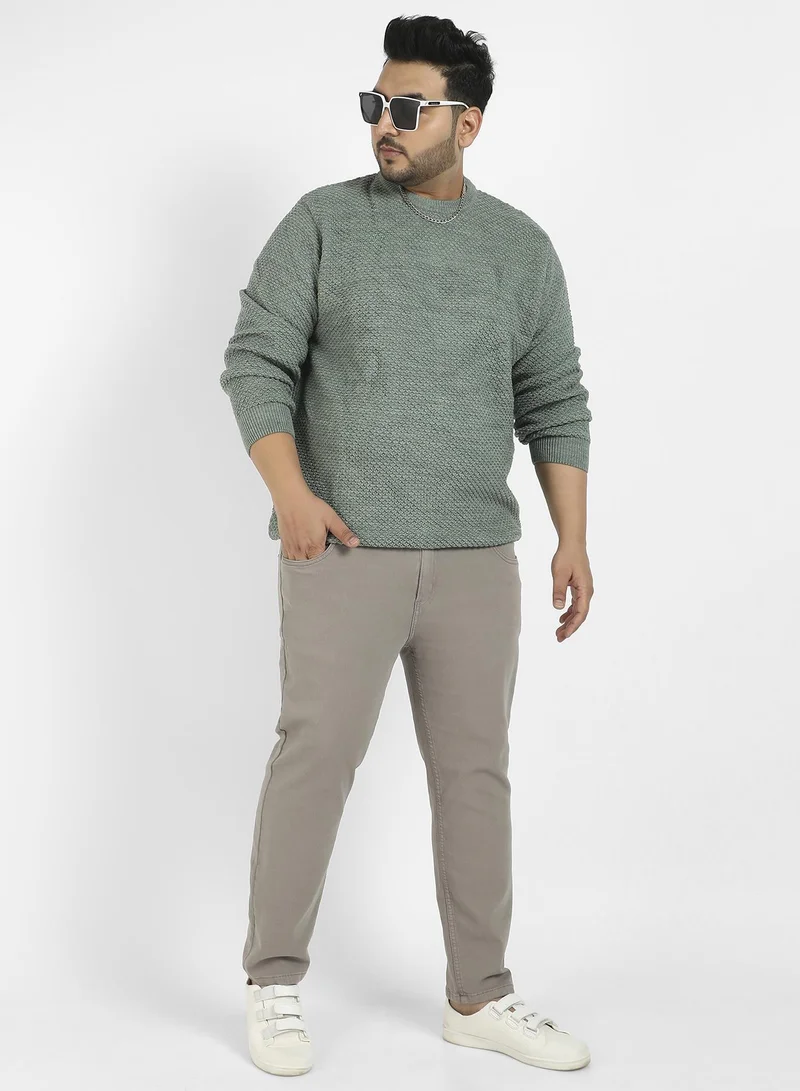 Instafab Plus Men's Olive Green Textured Knit Pullover Sweater