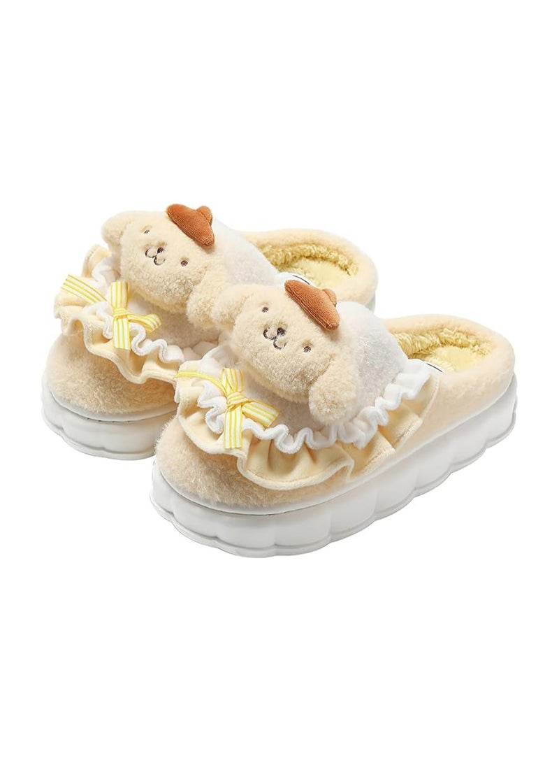 general Cute Pudding Dog Cotton Slippers Cute Plush Slippers Cartoon Home Cotton Slippers Silent Warm Shoes Indoor Home Shoes Ladies - Image 1