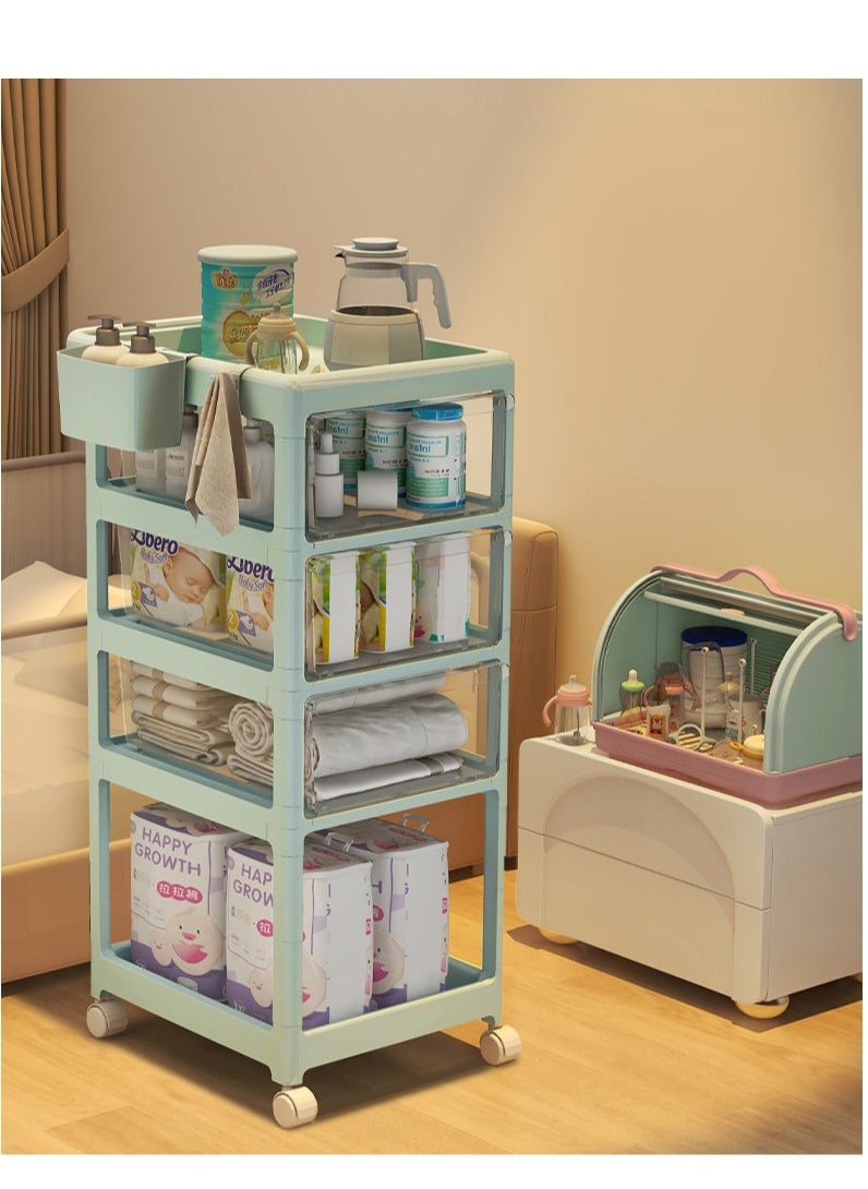 Arabest - Baby Diaper Cart with Wheels and Handle 4 Tier Rolling Cart Diaper Organizer with Hanging Diaper Stacker Nursery Caddy Baby Organizer for Storage Baby Clothes, Wipes, Bibs, Changing Table Mats - Image 1