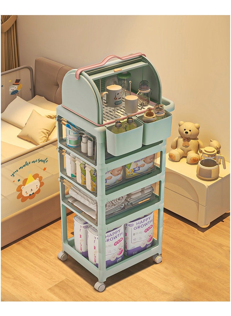 Arabest - Baby Diaper Cart with Wheels and Handle 4 Tier Rolling Cart Diaper Organizer with Hanging Diaper Stacker Nursery Caddy Baby Organizer for Storage Baby Clothes, Wipes, Bibs, Changing Table Mats - Image 1