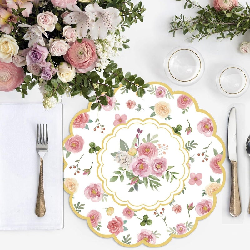 Pink Rose Disposable Paper Placemat for Table Decoration - Image 1