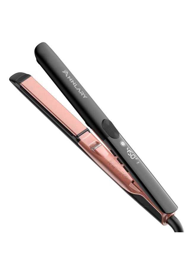 Annlary Hair Straightener 1 Inch Flat Iron and Curler 2 in 1 Titanium Ceramic Ionic Dual Voltage Straightener with Silicone, for Less Frizz, Shinier & Smoother - Image 1