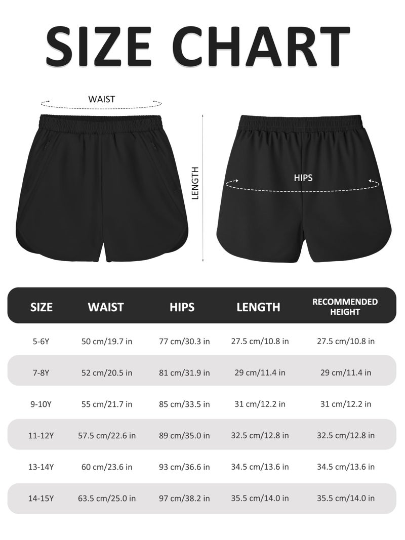 Resinta 3 Pack Girls Athletic Shorts High Waisted Quick Dry Running Shorts with Zipper Pockets Sports Active Shorts for Kids Black - Image 3