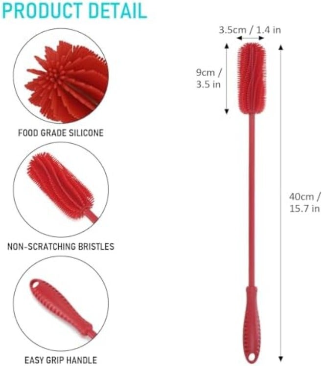 ddLUCK Silicone Bottle Cleaning Brush with Long Handle, Water Bottle Cleaner for Baby Bottles, Hydro Flask, Sports Bottle, Vase, Glassware, Perfect for Smaller Diameter Bottle Openings (Qty 1) (Long Grey) - Image 5