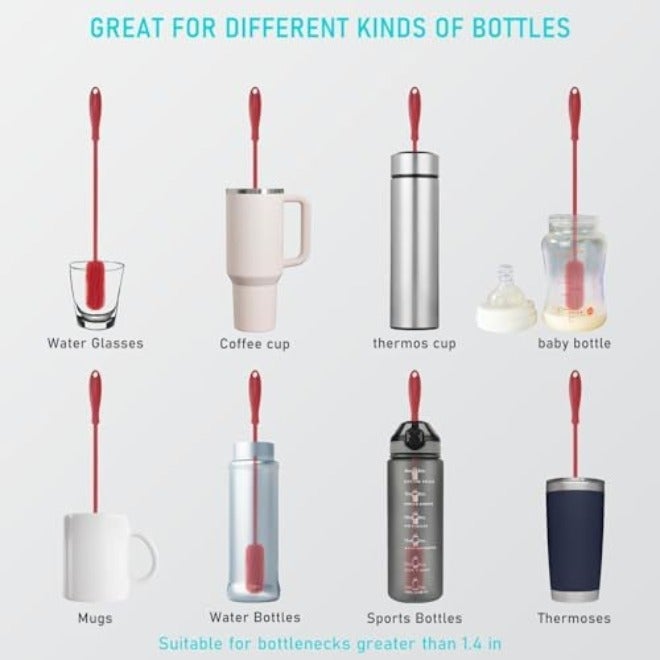 ddLUCK Silicone Bottle Cleaning Brush with Long Handle, Water Bottle Cleaner for Baby Bottles, Hydro Flask, Sports Bottle, Vase, Glassware, Perfect for Smaller Diameter Bottle Openings (Qty 1) (Long Grey) - Image 4