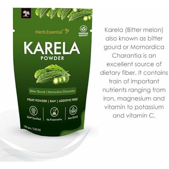 Herb Essential مسحوق كاريلا (البطيخ المر) النقي 100% من الأعشاب، مكمل طبيعي من البطيخ المر، غير معدل وراثيًا، نباتي وبدون مواد حافظة أو مكونات صناعية مضافة - 100 جرام (3.52 أونصة) - عبوة من 1 - Image 2