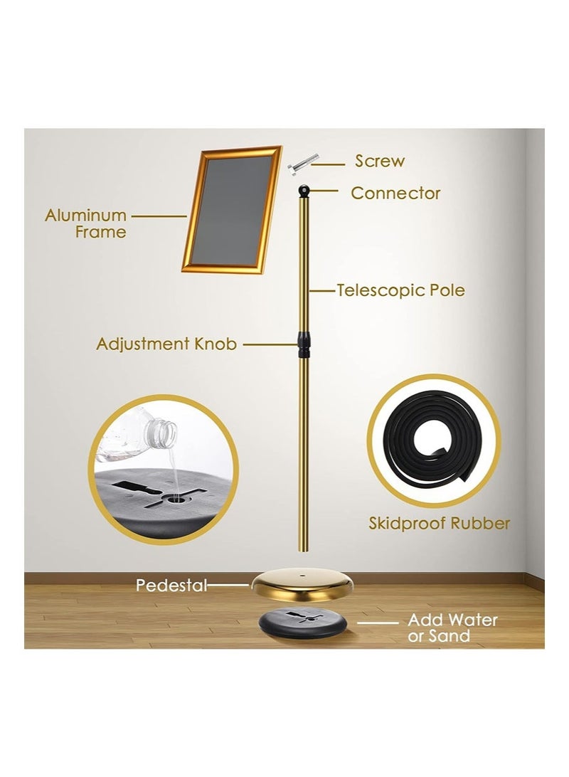 Aikanbo A3 Sign Stand Adjustable Poster Aluminum Snap Frame Menu Replaceable Advertising Rack Floor Display Stands with Safety Corner and Stable Round Base (Gold，1Pack) - Image 3