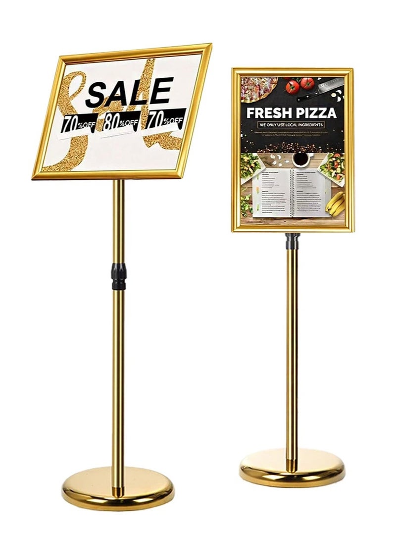 Aikanbo A3 Sign Stand Adjustable Poster Aluminum Snap Frame Menu Replaceable Advertising Rack Floor Display Stands with Safety Corner and Stable Round Base (Gold，1Pack) - Image 1