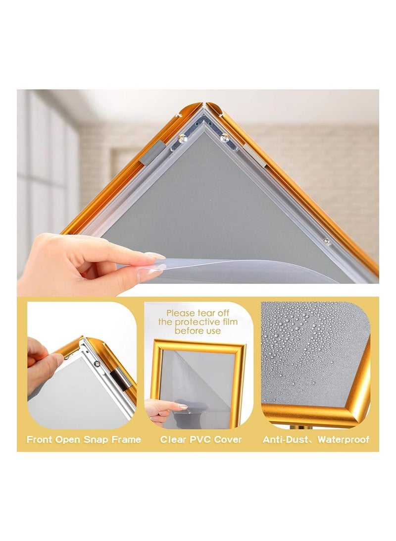 Aikanbo A3 Sign Stand Adjustable Poster Aluminum Snap Frame Menu Replaceable Advertising Rack Floor Display Stands with Safety Corner and Stable Round Base (Gold，1Pack) - Image 4