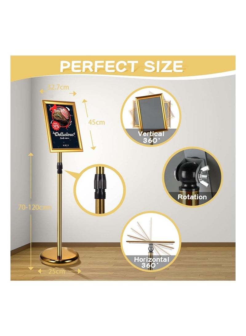 Aikanbo A3 Sign Stand Adjustable Poster Aluminum Snap Frame Menu Replaceable Advertising Rack Floor Display Stands with Safety Corner and Stable Round Base (Gold，1Pack) - Image 2