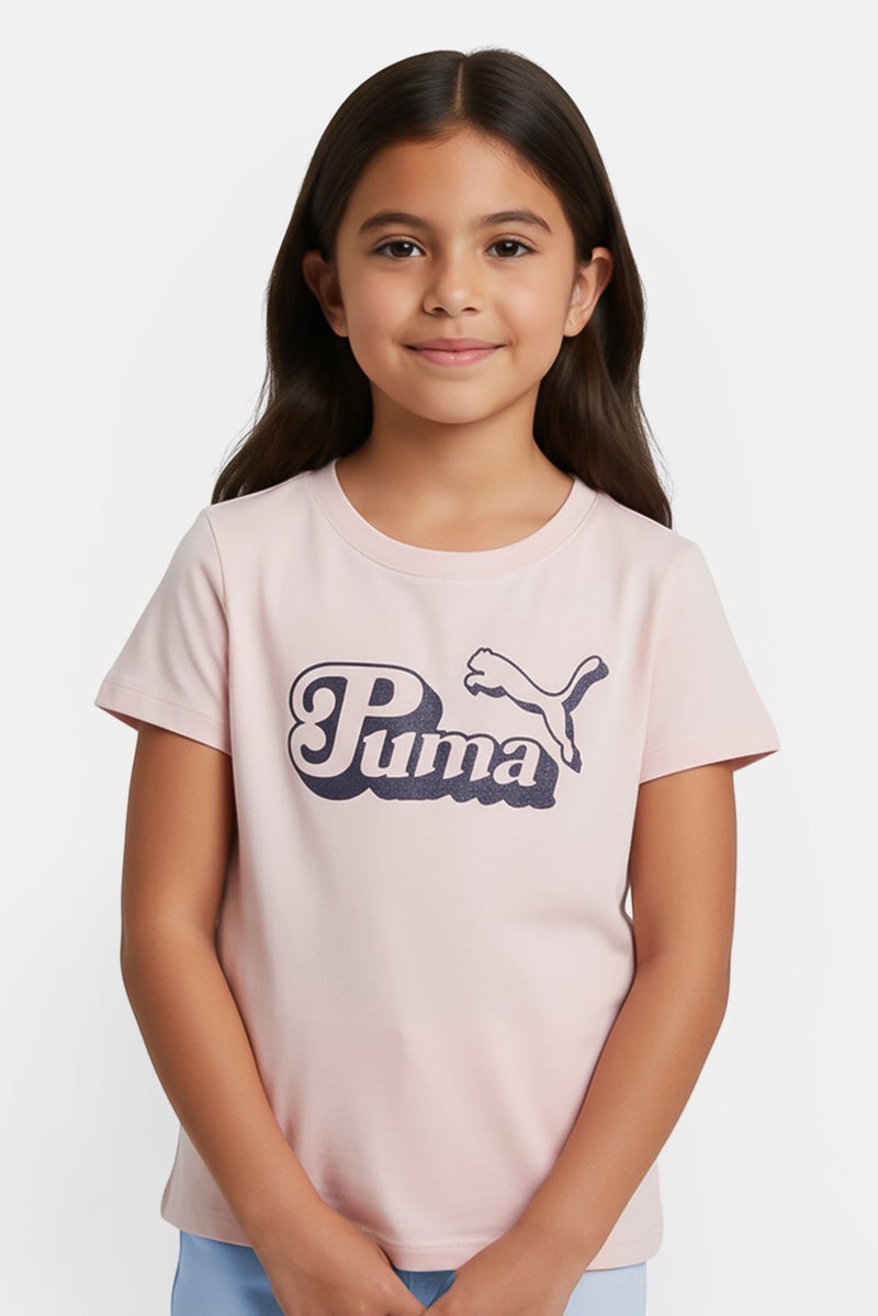 PUMA Kids Girl Brand Logo Short Sleeve Top, Mauve - Image 1