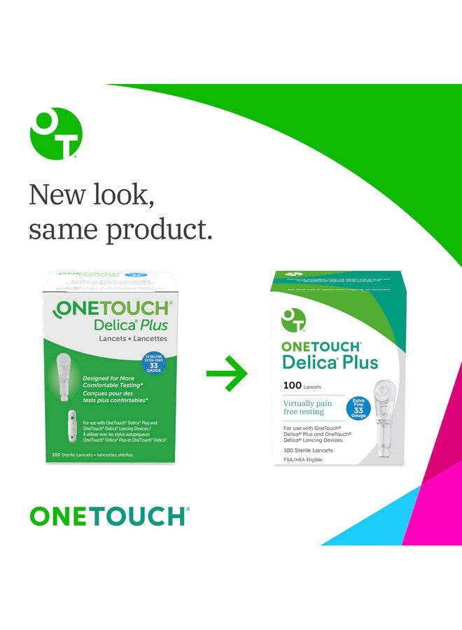 OneTouch Delica Plus Lancets for Diabetes Testing | Extra Fine 33-Gauge for Blood Test | Diabetic Supplies for Blood Sugar Monitor | for Lancing Device, 100 Count