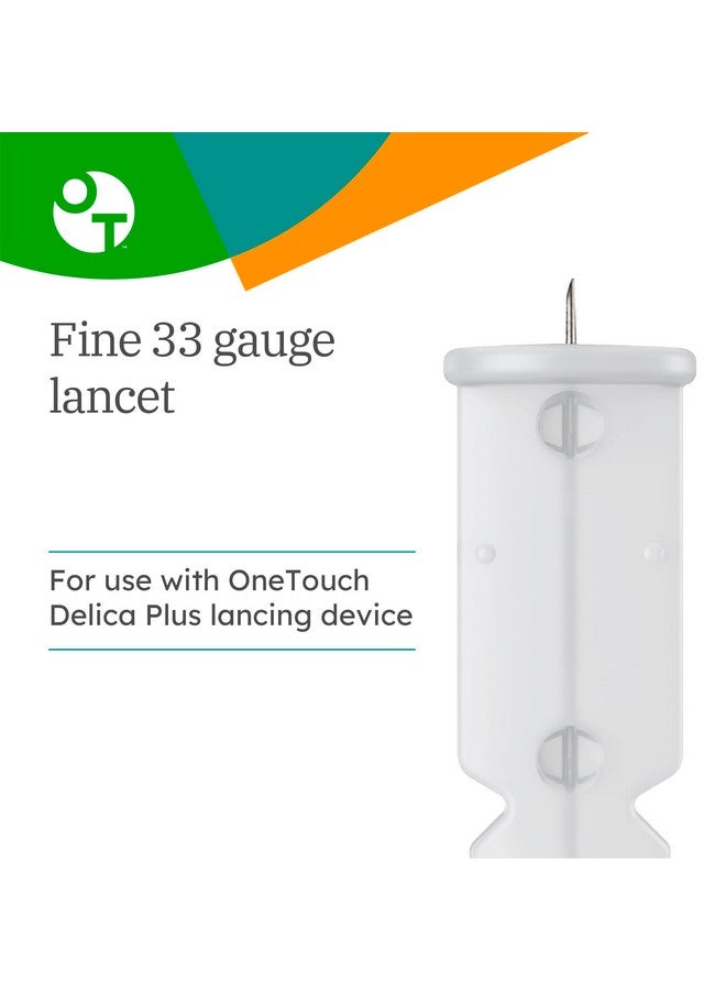 OneTouch Delica Plus Lancets for Diabetes Testing | Extra Fine 33-Gauge for Blood Test | Diabetic Supplies for Blood Sugar Monitor | for Lancing Device, 100 Count