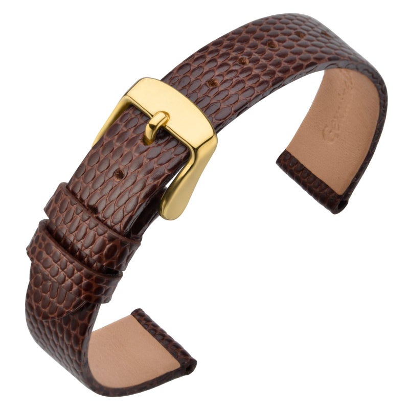 ANNEFIT Womens Leather Watch Band 14mm with Gold Buckle Lizard Grain Slim Thin Replacement Strap Brown - Image 2
