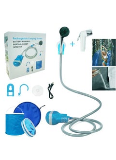 GGEROU Portable Camping Shower, Camp Shower Outdoor Shower with Sprayer Pump Kits Electric USB Rechargeable Water Pump Shower Head Set for Travel Beach Bike Car Pet Plants  - Image 1