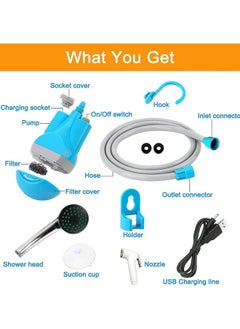 GGEROU Portable Camping Shower, Camp Shower Outdoor Shower with Sprayer Pump Kits Electric USB Rechargeable Water Pump Shower Head Set for Travel Beach Bike Car Pet Plants  - Image 3