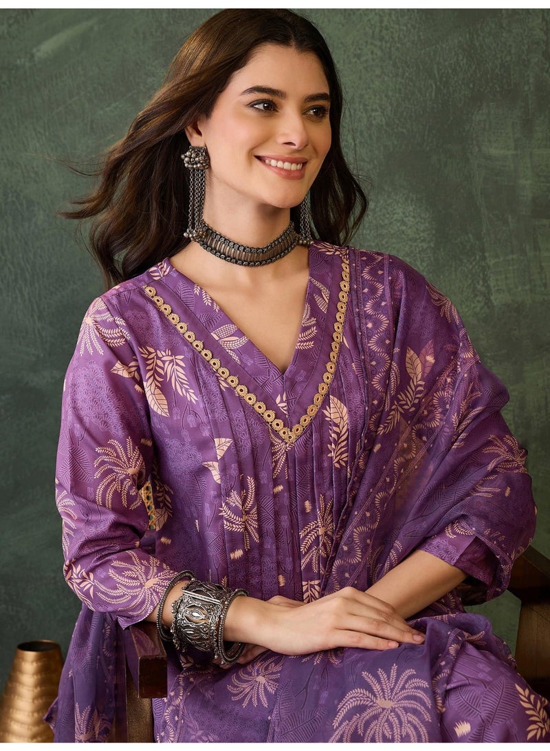 Naixa Women's Rayon Printed A-Line Kurta with Pant and Dupatta Sets (NX2-730-Purple-3XL) - Image 5
