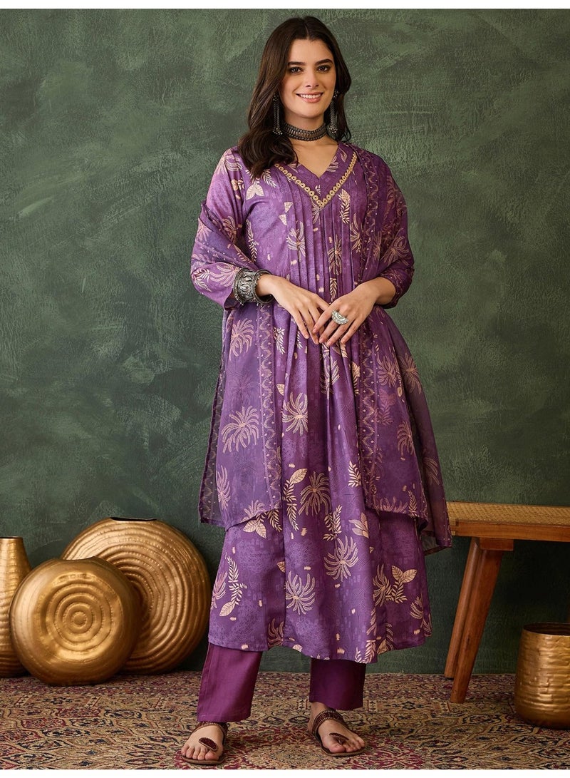 Naixa Women's Rayon Printed A-Line Kurta with Pant and Dupatta Sets (NX2-730-Purple-3XL) - Image 2