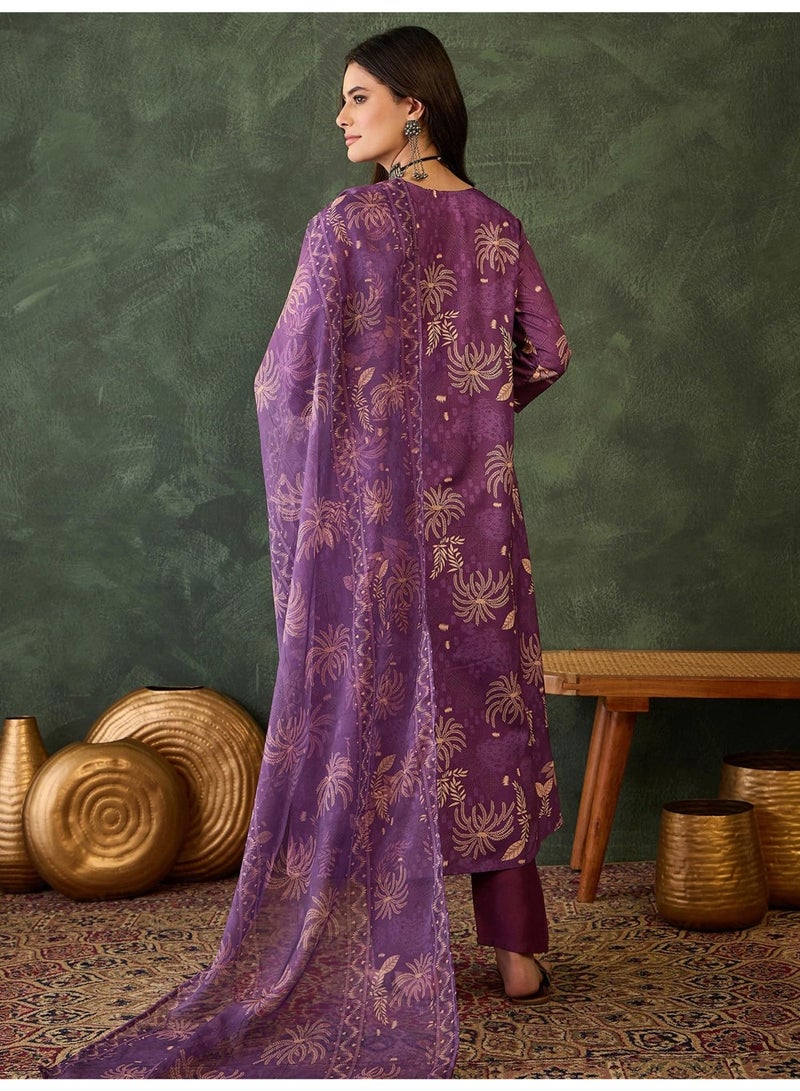 Naixa Women's Rayon Printed A-Line Kurta with Pant and Dupatta Sets (NX2-730-Purple-3XL) - Image 4