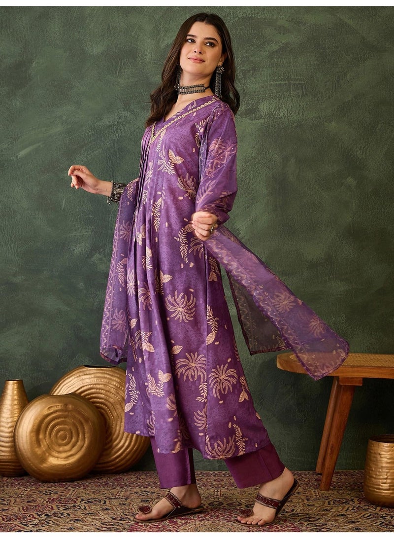 Naixa Women's Rayon Printed A-Line Kurta with Pant and Dupatta Sets (NX2-730-Purple-3XL) - Image 3