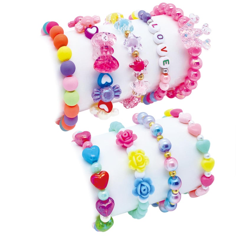 SIELEVIN 9 PCS Cute Kids Bracelets for Girls Pink LOVE Beaded Bracelets Little Girls Costume Jewelry Princess Party Favors Pretend Play Birthday Easter Christmas Valentines Toddler Jewelry - Image 2