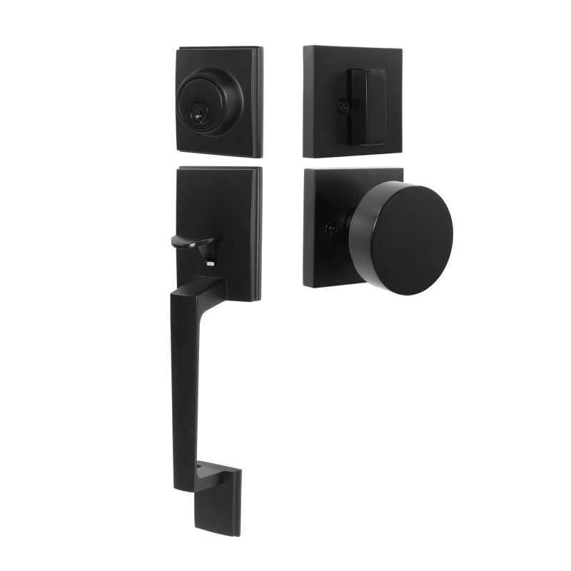 Foswdero Front Door Lock Set with Door Knob for Exterior Entry Door, Front Door Handle and Deadbolt Set, Zinc Alloy, Modern Style (Matte Black, 8012) - Image 1